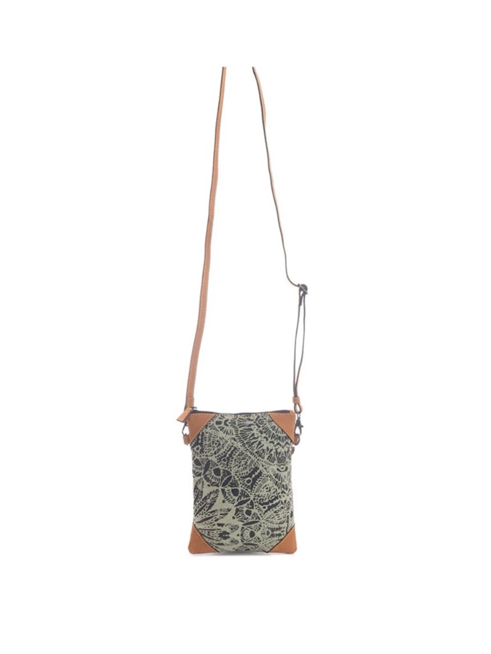 NWT Handcrafted Green Canvas & Leather Crossbody Bag - Picture 7 of 8